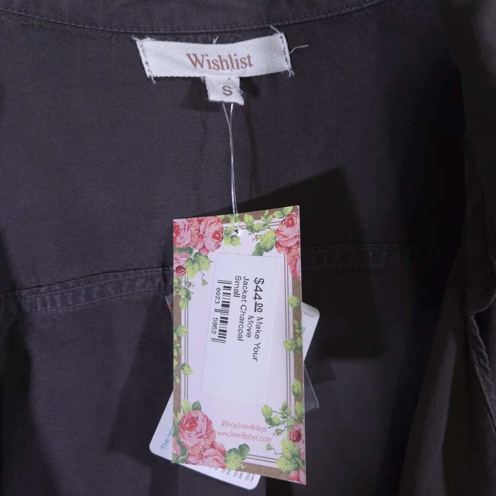 NWT Wishlist Make‎ Your Move Jacket Size Small Charcoal Rolled Sleeve Tencel - Picture 2 of 8